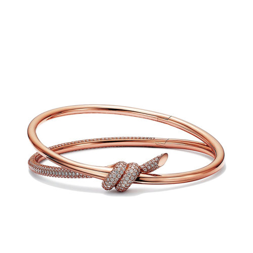 Tiffany & Co./蒂芙尼 22春夏新款N?ud系列 18K金玫瑰金鑲鉆繩結(jié)雙行鉸鏈手鐲GRP11993