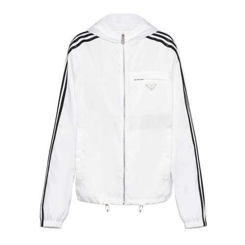 PRADA/普拉達(dá) 22年早春新款 ADIDAS聯(lián)名系列 男女同款白色再生尼龍運(yùn)動(dòng)連帽夾克SGB964_1WQ8_F0AA1_S_212