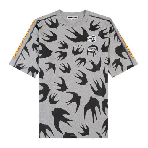 Alexander McQueen/亞歷山大麥昆 男女同款中性灰色棉質經典字母徽標飛燕印花裝飾圓領短袖上衣T恤 527529-RMT70-1225