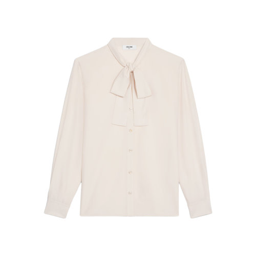 CELINE/賽琳 22年秋冬新款 女士黃油色桑蠶絲羊毛混紡大花結(jié)襯衫2B512372P.11EU