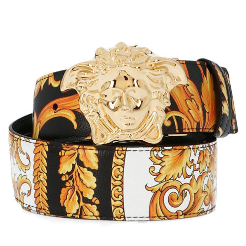 VERSACE/范思哲  男士黑色皮革時尚經(jīng)典巴洛克印花金色美杜莎頭像板扣式皮帶腰帶  DCU6705-DVTSA8-K400H