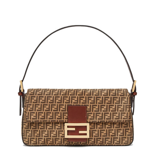 FENDI/芬迪 BAGUETTE 1997系列 女士米色棕色FF印花皮革手提單肩腋下包8BR792AHWHF1F2V