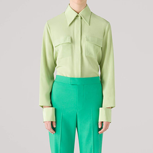 St.John/盛薔21早秋女士長袖襯衫翻領(lǐng)休閑真絲襯衫K914C22