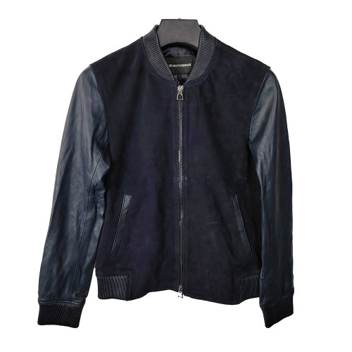 Emporio Armani/安普里奧阿瑪尼 深藍(lán)色男士皮衣外套 BNB27 KU 25 瑕疵折扣