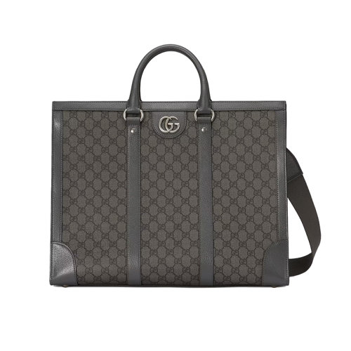 GUCCI/古馳 23春夏新款 Ophidia系列 男士大號灰色/黑色帆布皮革飾面鈀飾面雙G鉤扣調(diào)節(jié)帆布肩帶手提單肩斜挎包724665UULHK8576
