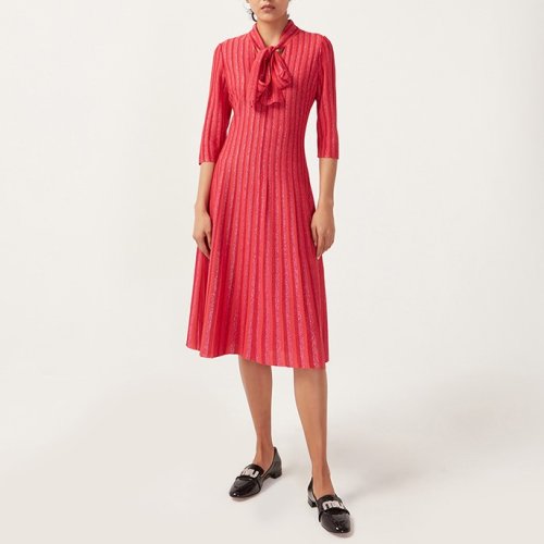 【21春夏新款】St.John/盛薔女士紅色條紋蝴蝶結(jié)中長(zhǎng)款女士連衣裙K113040