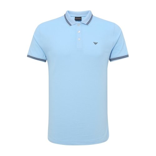 Emporio Armani/安普里奧阿瑪尼 時(shí)尚鷹標(biāo)條紋拼接天藍(lán)色男士短POLO  8N1F30_1JPTZ_0781