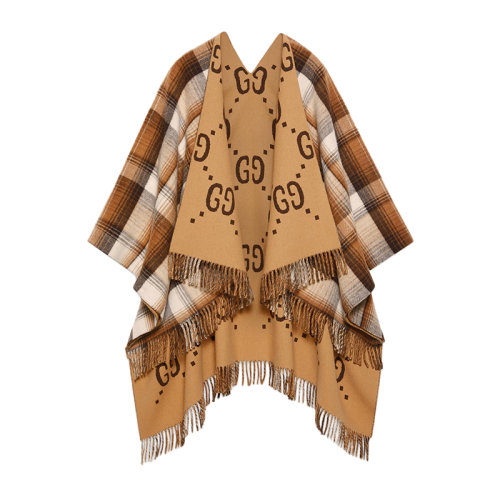  GUCCI/古馳  男女同款棕色雙面GG羊毛雨披肩 5531184G2009764