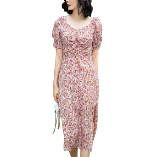 GeleiStory/GeleiStory 春夏新款顯瘦氣質(zhì)收腰裙海邊度假沙灘裙v領(lǐng)真絲連衣裙  女裝＞女士裙裝＞女士連衣裙