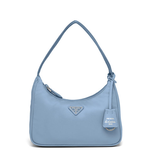 PRADA/普拉達(dá) 經(jīng)典款Re-Edition 2000 系列 女士迷你天空藍(lán)色飾可拆卸徽標(biāo)吊飾手提腋下hobo包1NE515_RDH0_F0076