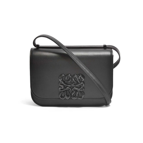 LOEWE/羅意威 22秋冬新款 Goya系列 女士小號黑色絲綢牛皮革磁扣壓紋標(biāo)志亮面同色配件調(diào)節(jié)肩帶肩背斜挎包A896N09X15-1100