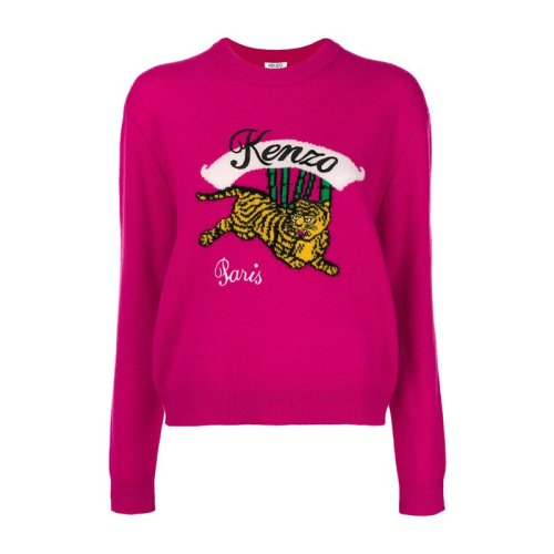 Kenzo 高田賢三  女士純羊毛臥虎刺繡LOGO繡標時尚休閑羊毛衫毛衣