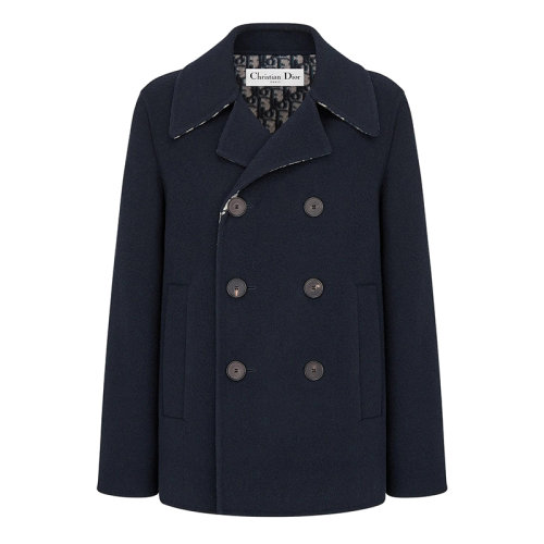 DIOR/迪奧 女士海軍藍(lán)色羊毛和桑蠶絲混紡30 MONTAIGNE短款大衣 ?110C08A1375_X5803