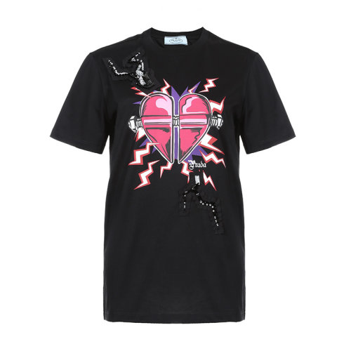 PRADA/普拉達(dá) 女士短袖T恤 女士棉質(zhì)圓領(lǐng)短袖T恤 35838R 1VAK