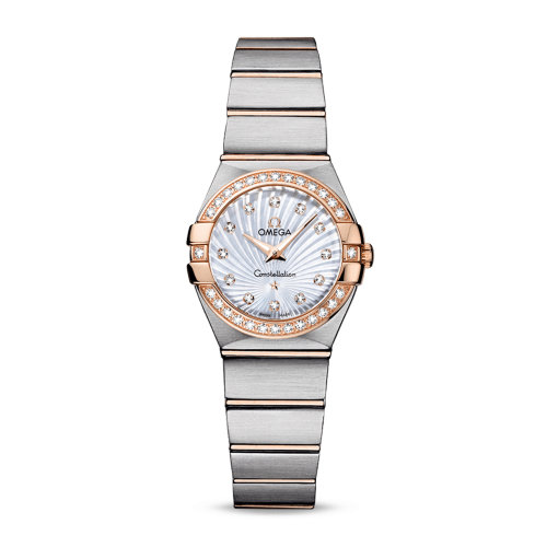 OMEGA/歐米茄 星座系列 精鋼 18K金 表圈鑲鉆 鉆石刻度 石英機(jī)芯 女士腕表 123.25.24.60.55.002