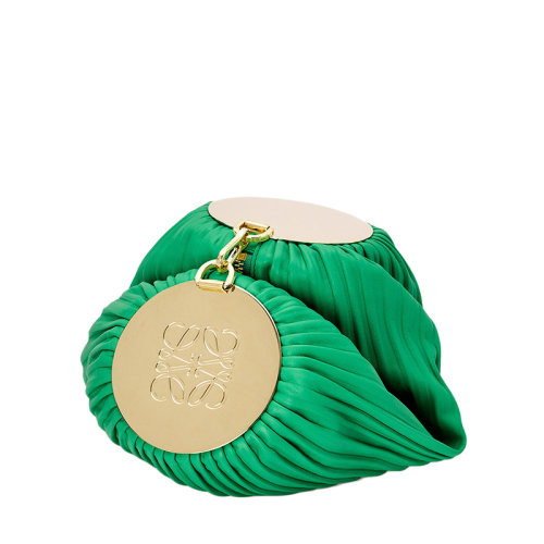 LOEWE/羅意威 22春夏新款 女士叢林綠色褶皺納帕皮革金色金屬飾面手提手鏈?zhǔn)帜冒?010642098