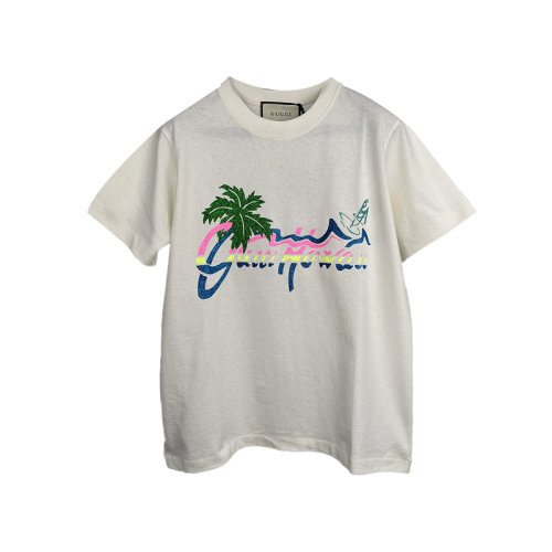 Gucci 古馳  夏威夷印花圓領(lǐng)短袖女士T恤