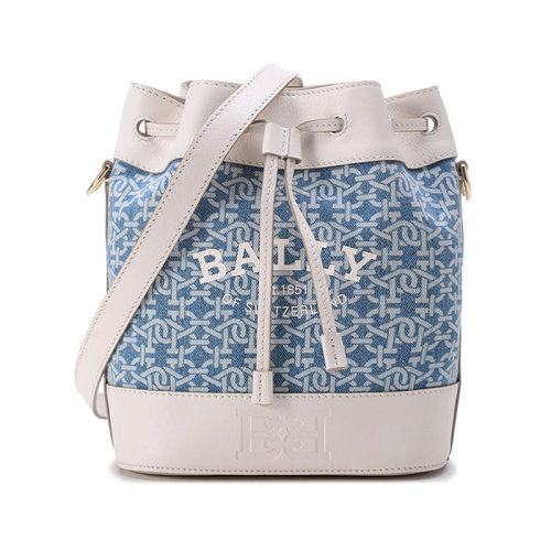 BALLY/巴利 【22春夏新款】 女士織物配皮單肩斜挎包抽繩包水桶包 CLEOH DMN