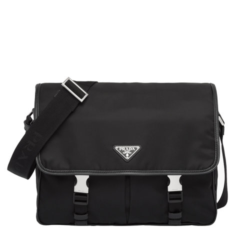 PRADA/普拉達      男士黑色再生尼龍Saffiano皮革單肩斜挎包2VD768_2DMH_F0002_V_OLO