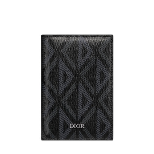 DIOR/迪奧 22春夏新款 男士黑色CD Diamond圖案帆布光滑牛皮革雙折卡夾卡包2ESCH138DCO_H43E