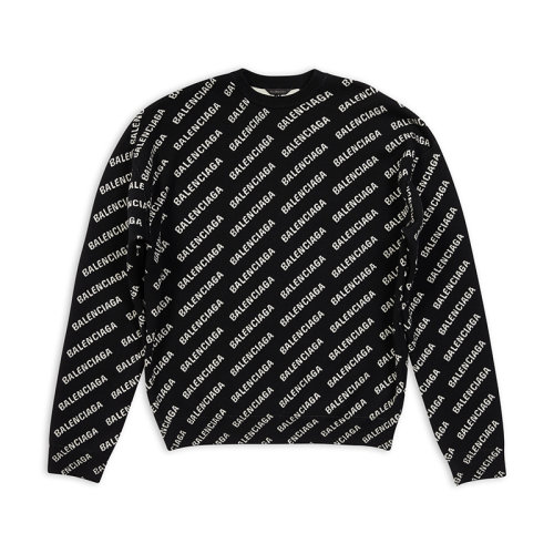 Balenciaga/巴黎世家 22年秋冬新款 男士黑色羊毛迷你徽標(biāo)圓領(lǐng)長(zhǎng)袖羅紋袖口針織衫719654T16601070