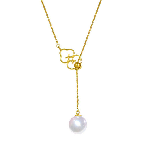 zhuella/珠艾樂 18k黃金日本akoya海水珠平安鎖造型項(xiàng)鏈