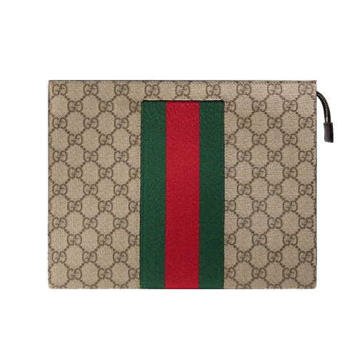 GUCCI/古馳 男包 經(jīng)典雙G印花 紅綠織帶 男士米色帆布手拿包 475316KHN4N9791