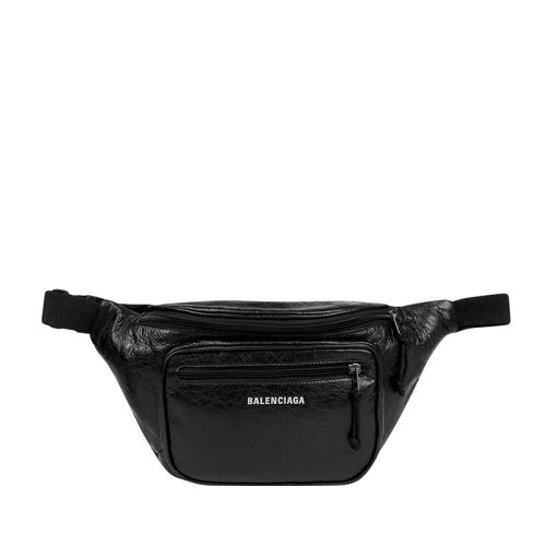 Balenciaga/巴黎世家 22春夏新款EXPLORER系列 男士黑色細(xì)紋羊皮革亮面白標(biāo)腰包5295501WG9X1000