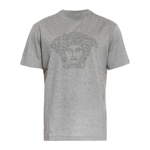 VERSACE/范思哲 男士灰色棉質(zhì)經(jīng)典美杜莎頭像裝飾圓領(lǐng)上衣短袖T恤 A76132-A201952-A809