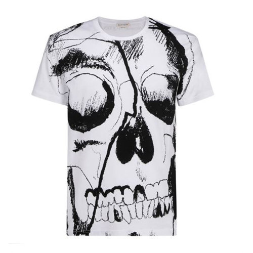 Alexander McQueen 亞歷山大·麥昆 男士 服裝  白色時尚骷髏頭印花T恤 男士短袖T恤