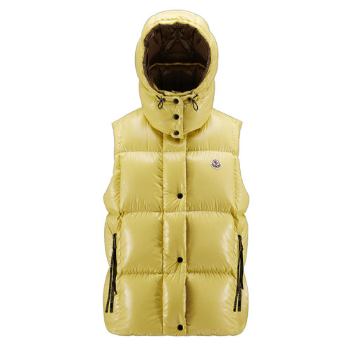 Moncler/蒙克萊 22年秋冬新款 Luzule系列 女士淺黃色/棕色漆面尼龍羽絨服馬甲H20931A0006468950110