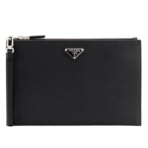 PRADA/普拉達(dá) 男士 男包 黑色皮革時尚手拿包 2NH005-PN9-F0002