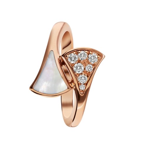 BVLGARI/寶格麗 DIVAS'DREAM經(jīng)典款白貝母18K金玫瑰金鑲鉆石 小扇子戒指  353803