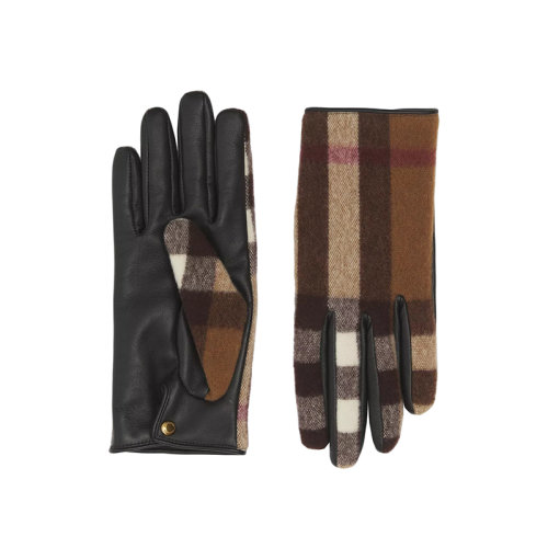 BURBERRY/博柏利 22年早春新款 男士樺木棕羊毛拼羔羊皮格紋手套80502181