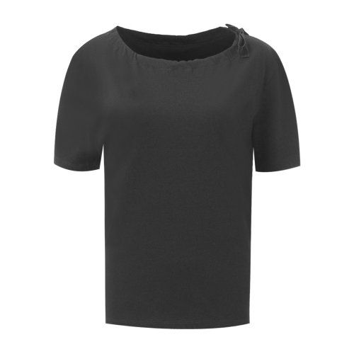 PRADA/普拉達(dá) 女士短袖T恤 純棉系帶細(xì)節(jié)下擺開叉女士圓領(lǐng)短袖T恤