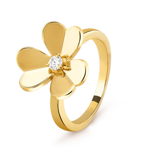 Van Cleef & Arpels/梵克雅寶 經典Frivole系列 18k金黃金鑲嵌鉆石三瓣花朵戒指VCARP2DS00