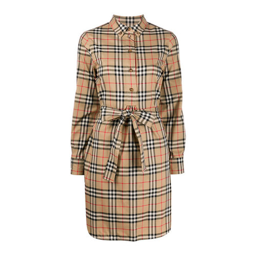 BURBERRY/博柏利  巴寶莉女裙 時(shí)尚百搭 女士卡其色棉質(zhì)格紋連衣裙 80245851