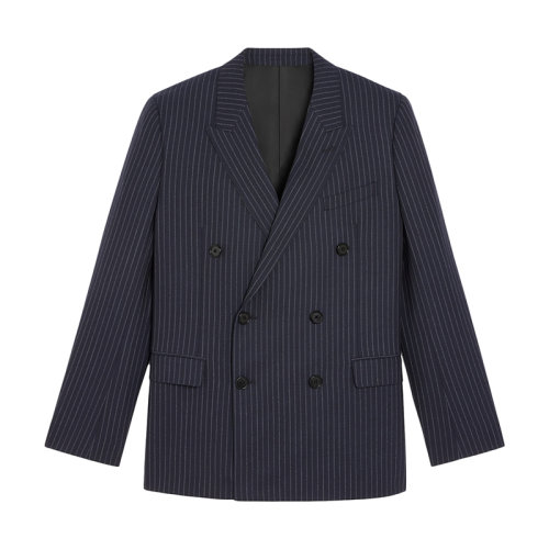 CELINE/賽琳 22年春夏新款 男士海軍藍(lán)/炭黑色純羊毛條紋矩形西裝夾克2V21D158M.07CN