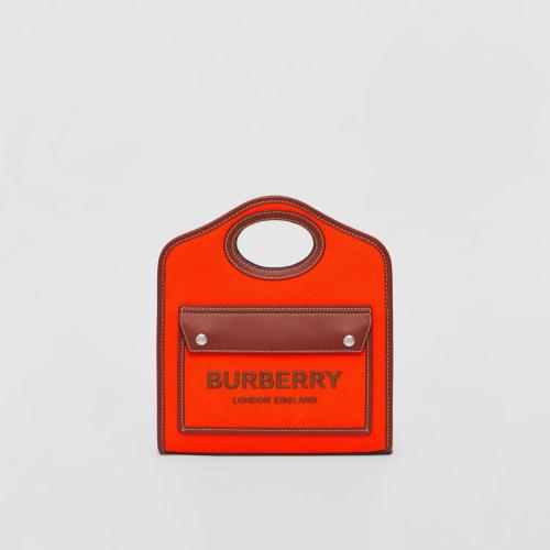 BURBERRY 22年秋冬 女士 迷你雙色帆布拼皮革口袋包 80557521