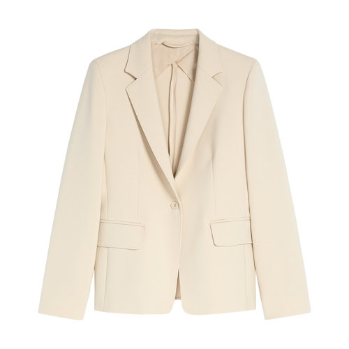 MaxMara/麥絲瑪拉 22年早春新款 ALARICO系列 女士米白色羊毛混紡高腰荷葉邊西裝外套夾克1041012106002