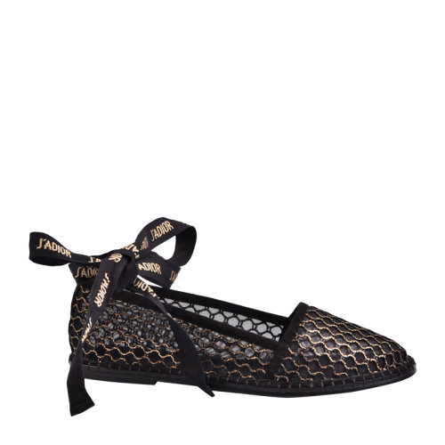 DIOR/迪奧黑色網紗系帶平底鞋時尚單鞋KCB069SULS221X 女鞋