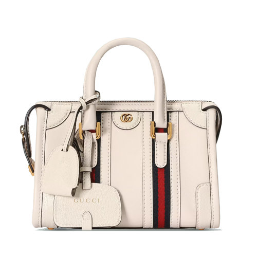 GUCCI/古馳 22新款Exquisite系列 女士迷你白色皮革金扣飾紅黑織細(xì)節(jié)拉鏈開合單肩手提包715771AAA0O9041