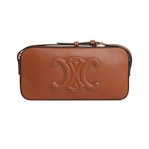 CELINE/賽琳 22新款 TRIOMPHE系列 女士黃褐色光滑牛皮革拉鏈開合肩背相機(jī)包199183DU3.04LU