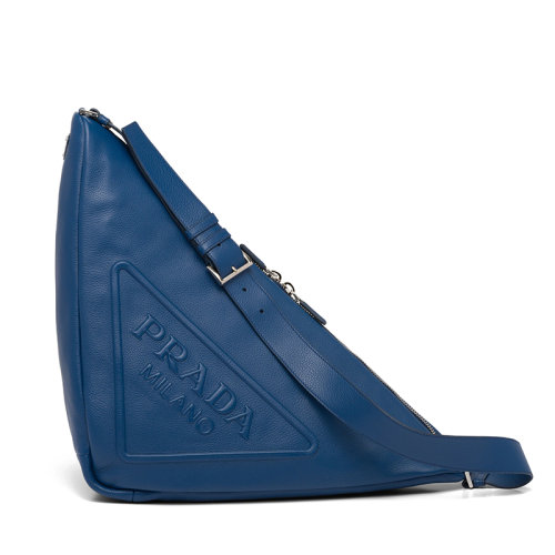 PRADA/普拉達(dá) 22年新款 男士深紫藍(lán)色皮革徽標(biāo)拉鏈可調(diào)節(jié)手袋三角單肩包腋下包2VY007_2BBE_F00_V_DLO