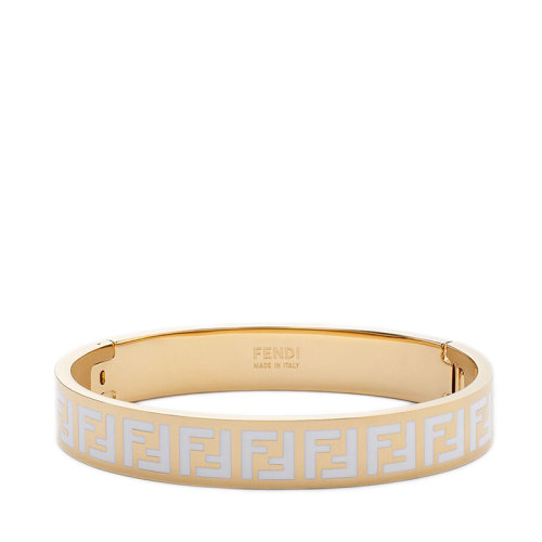 FENDI/芬迪  FF系列 金色金屬白色琺瑯FF圖案彈簧扣手鐲8AG808TL9F0A47