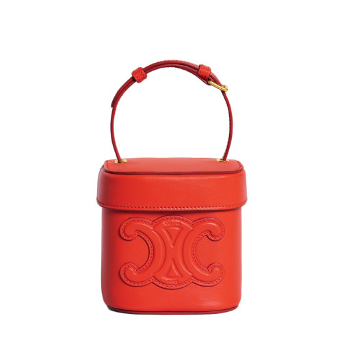 CELINE/賽琳 22春夏新款BOX TRIOMPHE系列 女士小號紅色小牛皮凱旋印花金扣手提單肩盒子包199263EFB.27BR