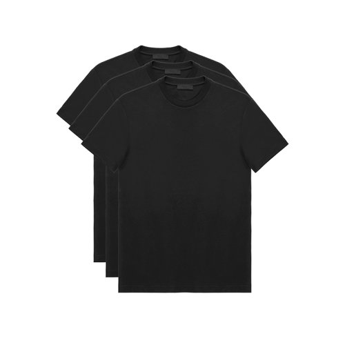 PRADA/普拉達(dá) 22年春夏新款 男士黑色純棉三角徽標(biāo)圓領(lǐng)短袖T恤三件套UJM492_ILK_F0002_S_181