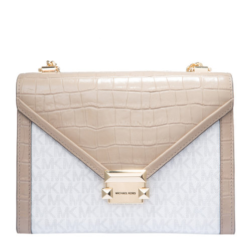 Michael Kors/邁克·科爾斯 Whitney系列 女士皮質(zhì)大號徽標壓紋單肩包斜挎包鏈條包