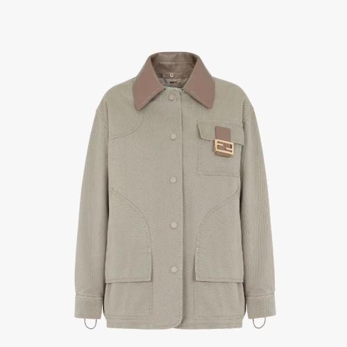  FENDI芬迪 22年秋冬 女士 夾克 鴿子灰粗斜紋布夾克 FJ7331AM34F1J7B