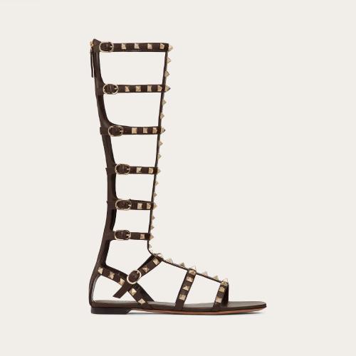  VALENTINO華倫天奴 22年秋冬 女士 平底涼鞋 SANDALES PLATES ROCKSTUD EN CUIR DE VEAU 1W2S0